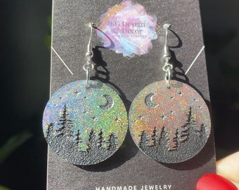 Aurora Borealis Earrings Holographic Lightweight Statement Dangle Iridescent Rainbow Sparkle Handmade Unique Boho Festival