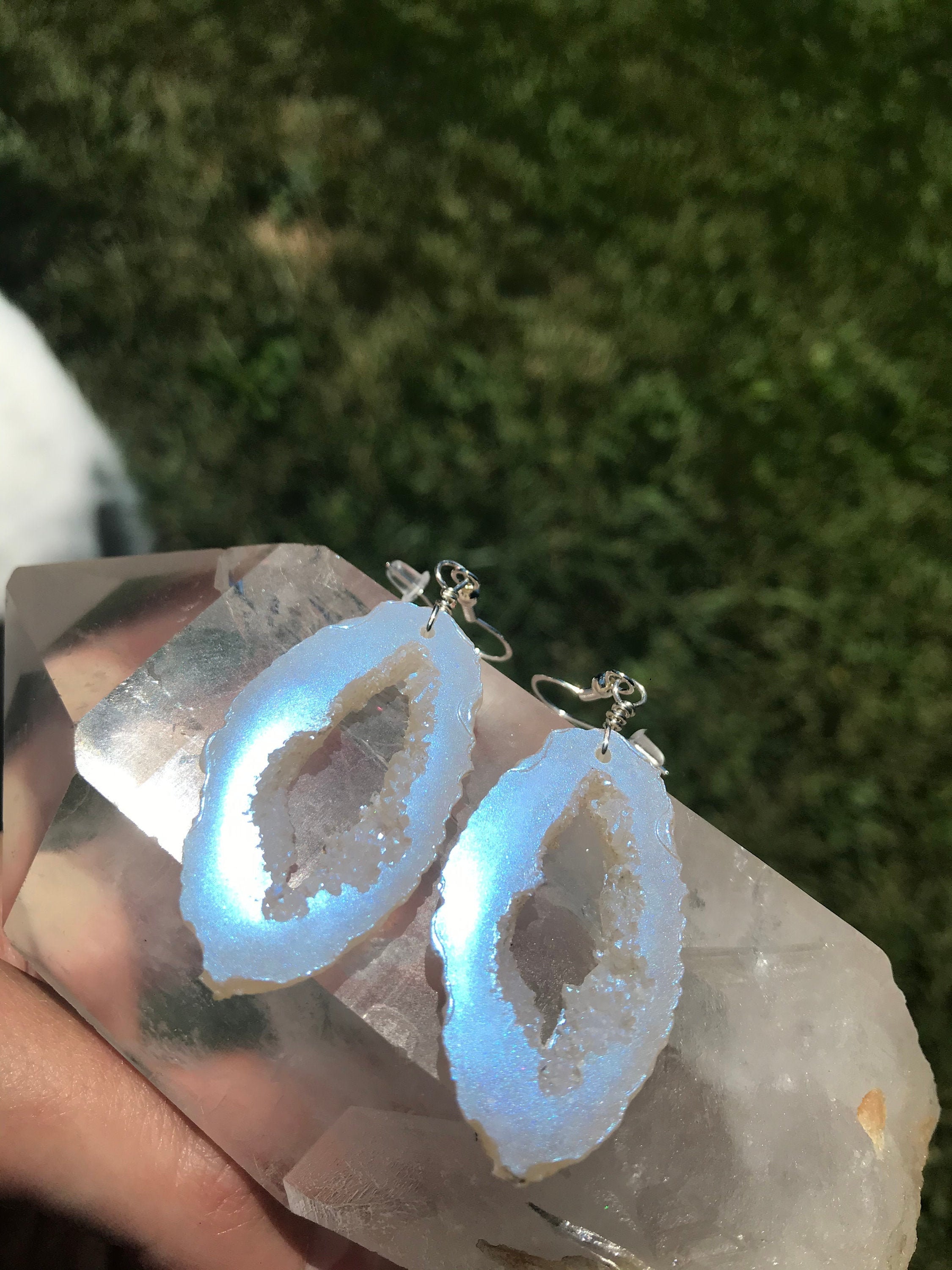 Moonstone Inspired Geode Earrings Made From Resin Etsy