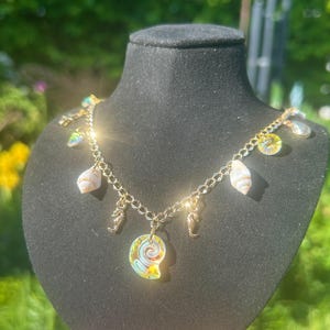 Iridescent AB Crystal Seashell Charm Necklace/Mermaid Festival Cosplay