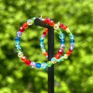 Rainbow Beaded Hoops-30mm mixed rainbow style Handmade Pride LGBTQ Festival
