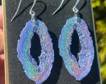 Lightweight Purple Holographic Geode Inspired Earrings