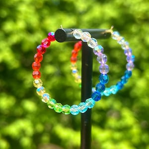 Rainbow Beaded Hoops-30mm chunky rainbow style Handmade Pride LGBTQ Festival