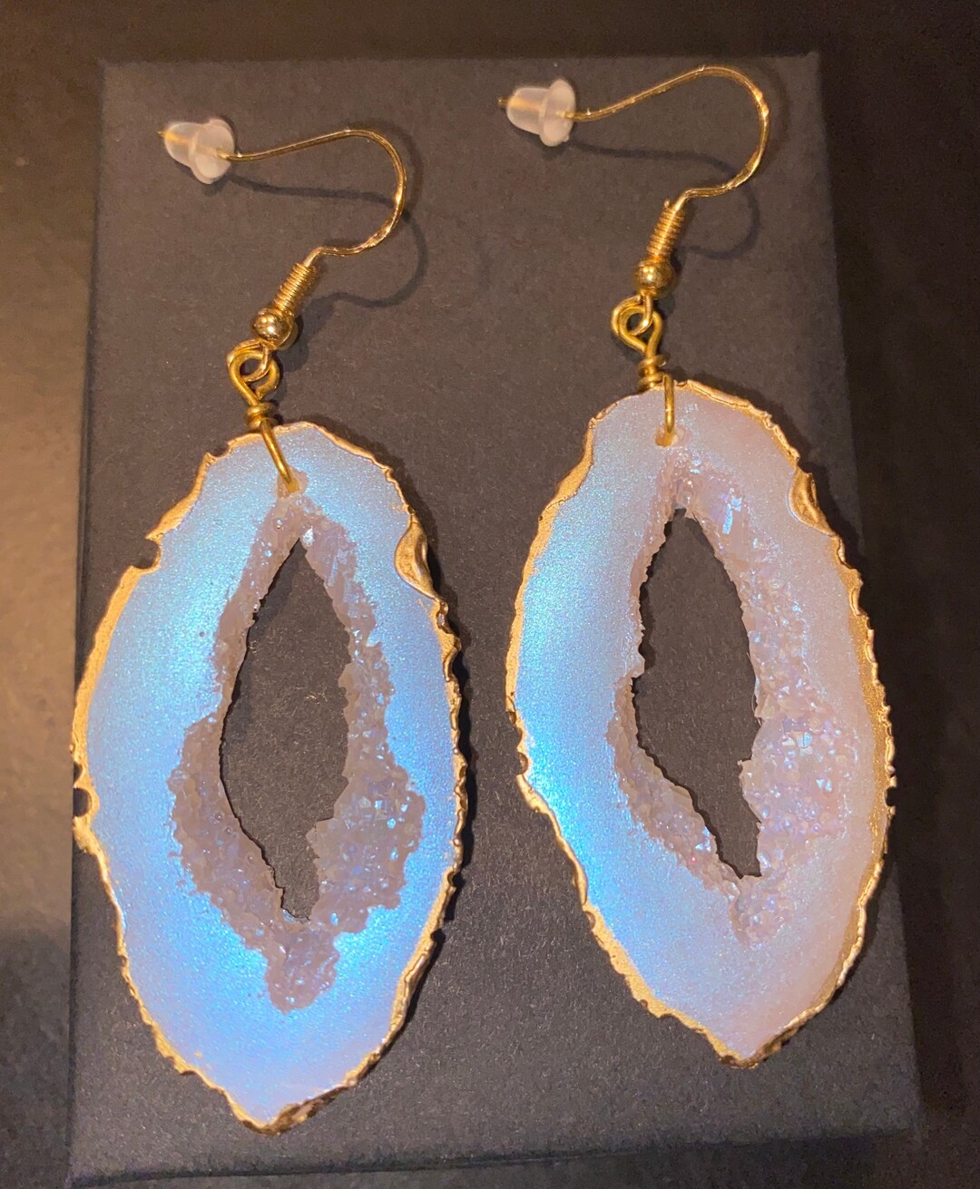 Moonstone Inspired Geode Earrings/unique Statement Boho Festival