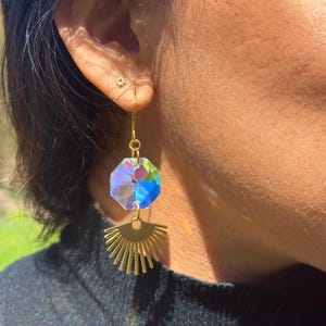 Celestial Crystal Suncatcher Boho Iridescent Rainbow Aura Statement Earrings (Large)