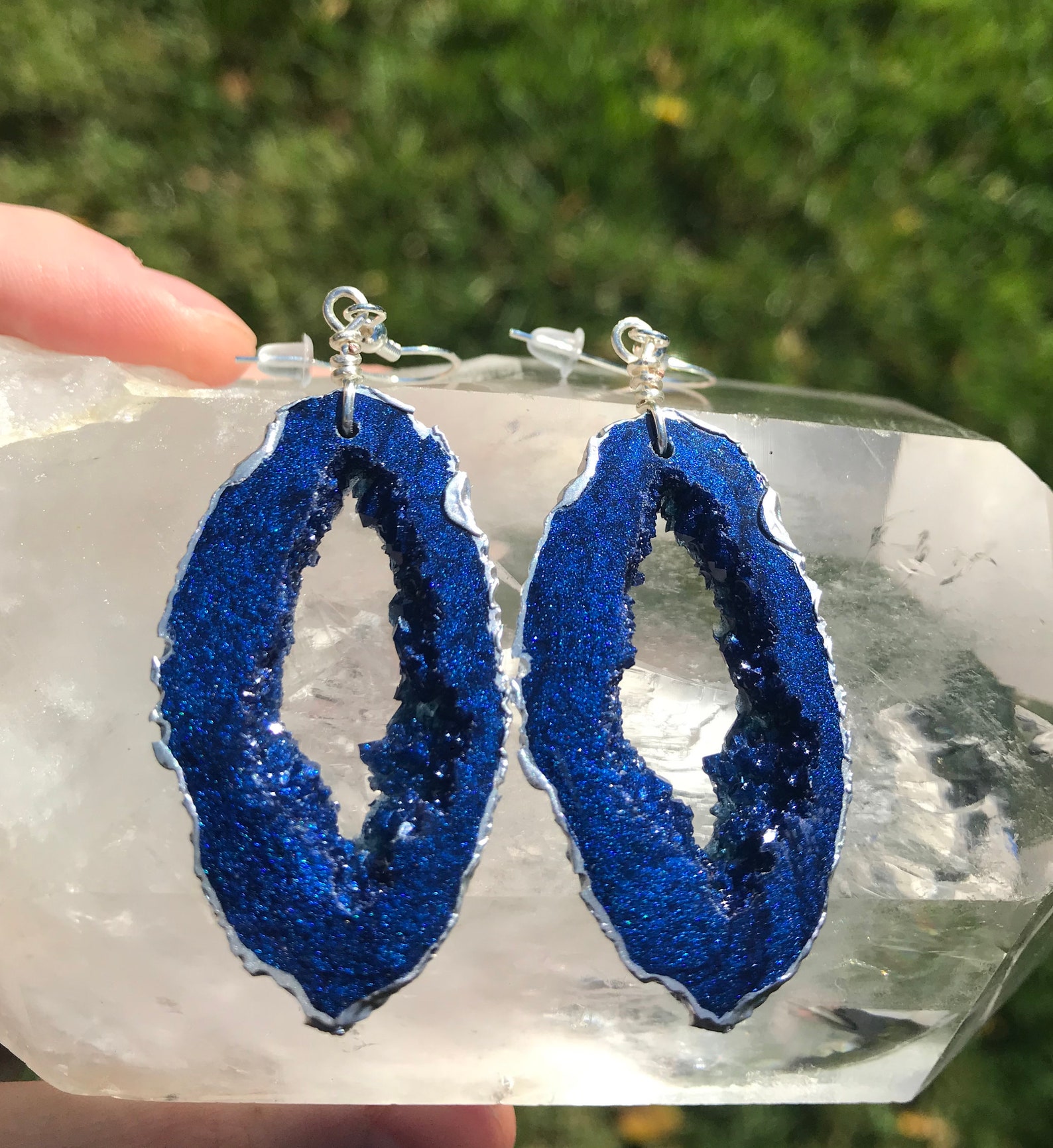 Geode Earrings Made With Resinsapphire Blue and Silver Etsy