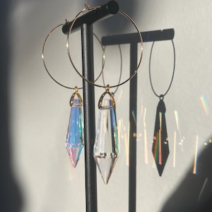 Sun catching Rainbow Prism Hoops-Long Icicle