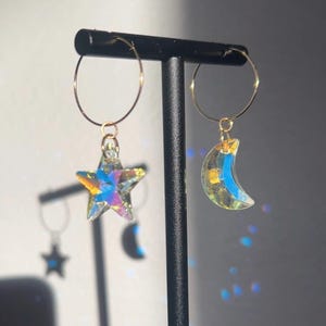 Sun catching Star/Moon Rainbow Prism Hoops