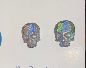 Holographic  Skull Stud Earrings