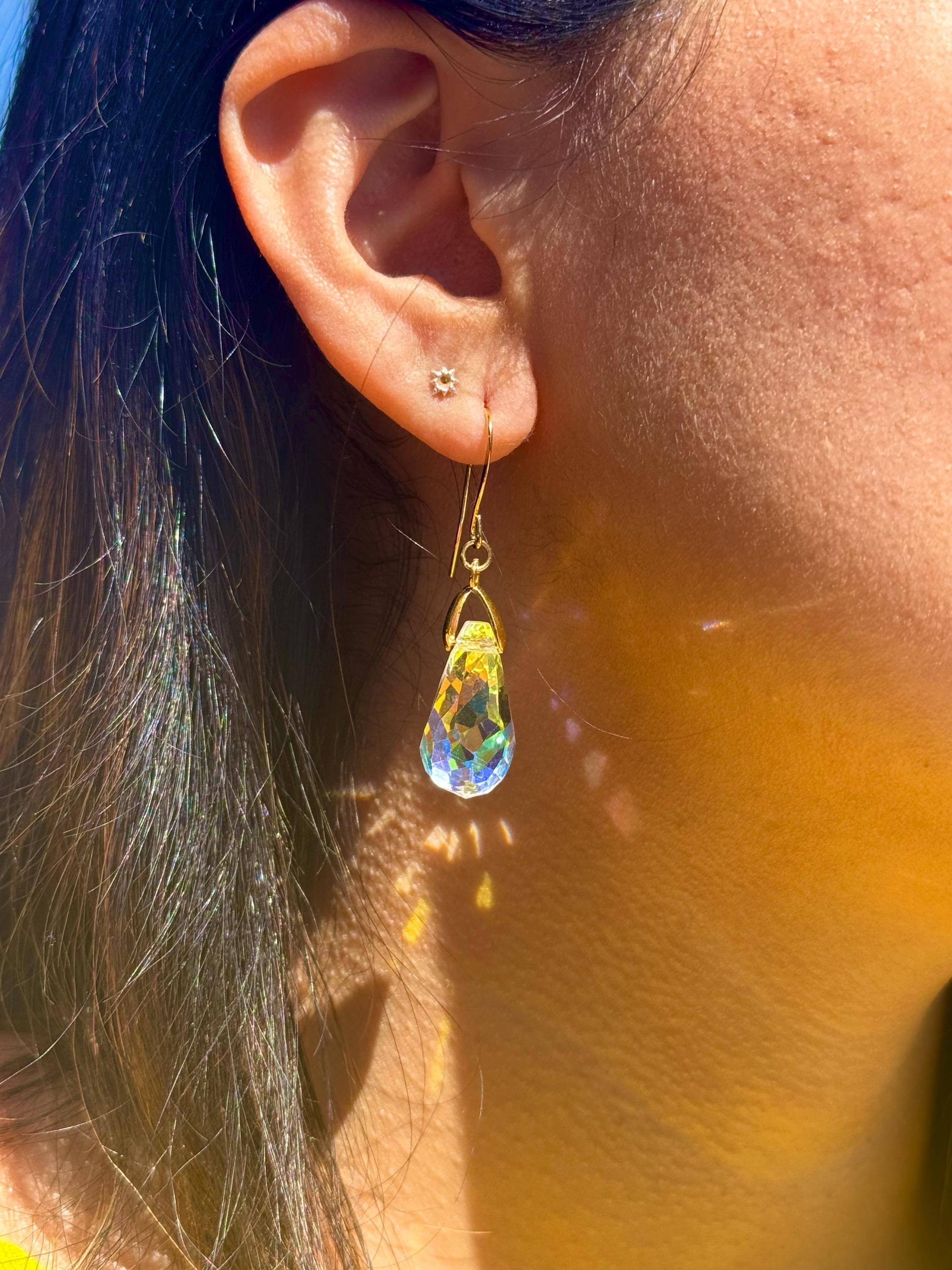 Sun catching Rainbow Prism Earrings- Teardrop Crystal (Large)