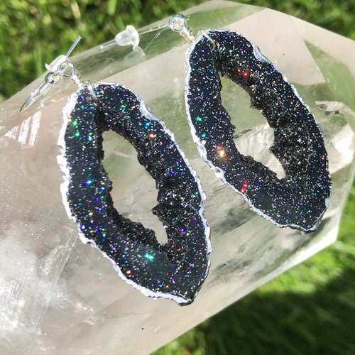 Moonstone Inspired Geode Earrings Made From Resin Etsy