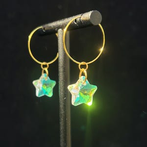 Sun catching Rainbow Prism Crystal Star Hoop Earrings- Iridescent AB