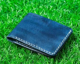 Cartera de cuero curtido vegetal hecha a mano, Cartera de cuero de grano completo, Cartera de cuero de dos pliegues, Cartera de cuero hecha a mano, Cartera minimalista