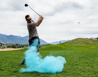 Golf Ball Gender Reveal with Vibrant Holi Powder
