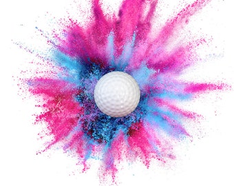 Golf ball Gender Reveal! Gender Reveal Golf balls with Tee filled with Blue, Pink Holi Color Powder