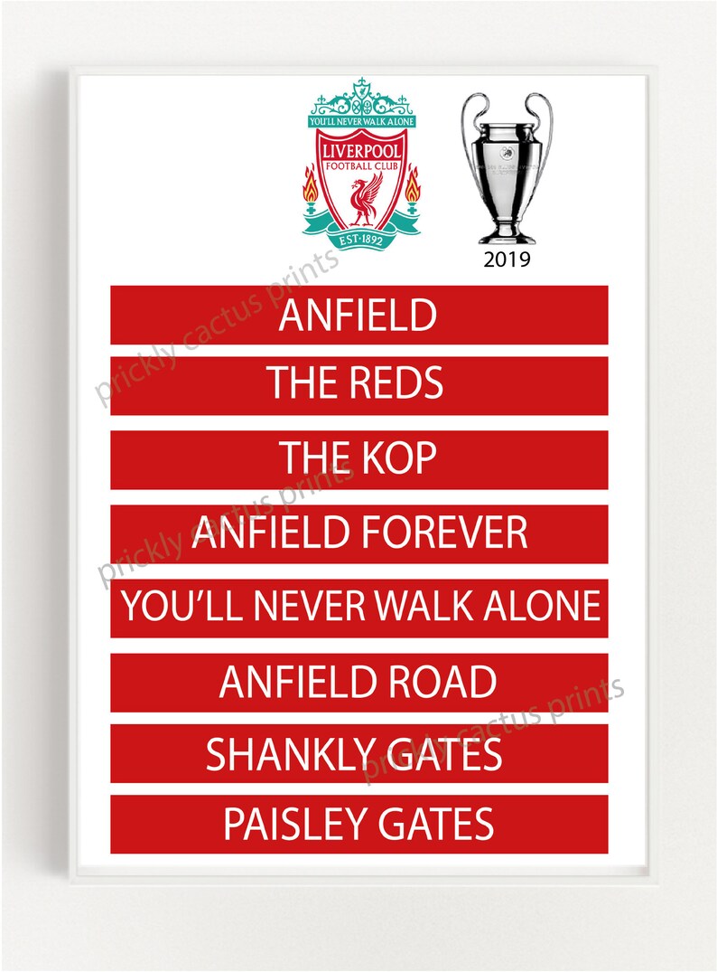 Liverpool Fc Print Champion League Winners 2019 Wall Decor Etsy