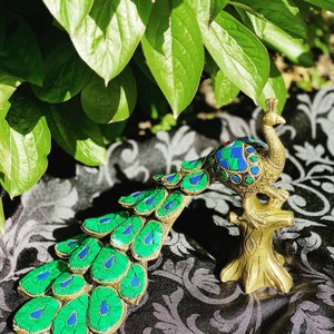 Vintage Solid Brass Peacock Figurine: Indian Home Decor