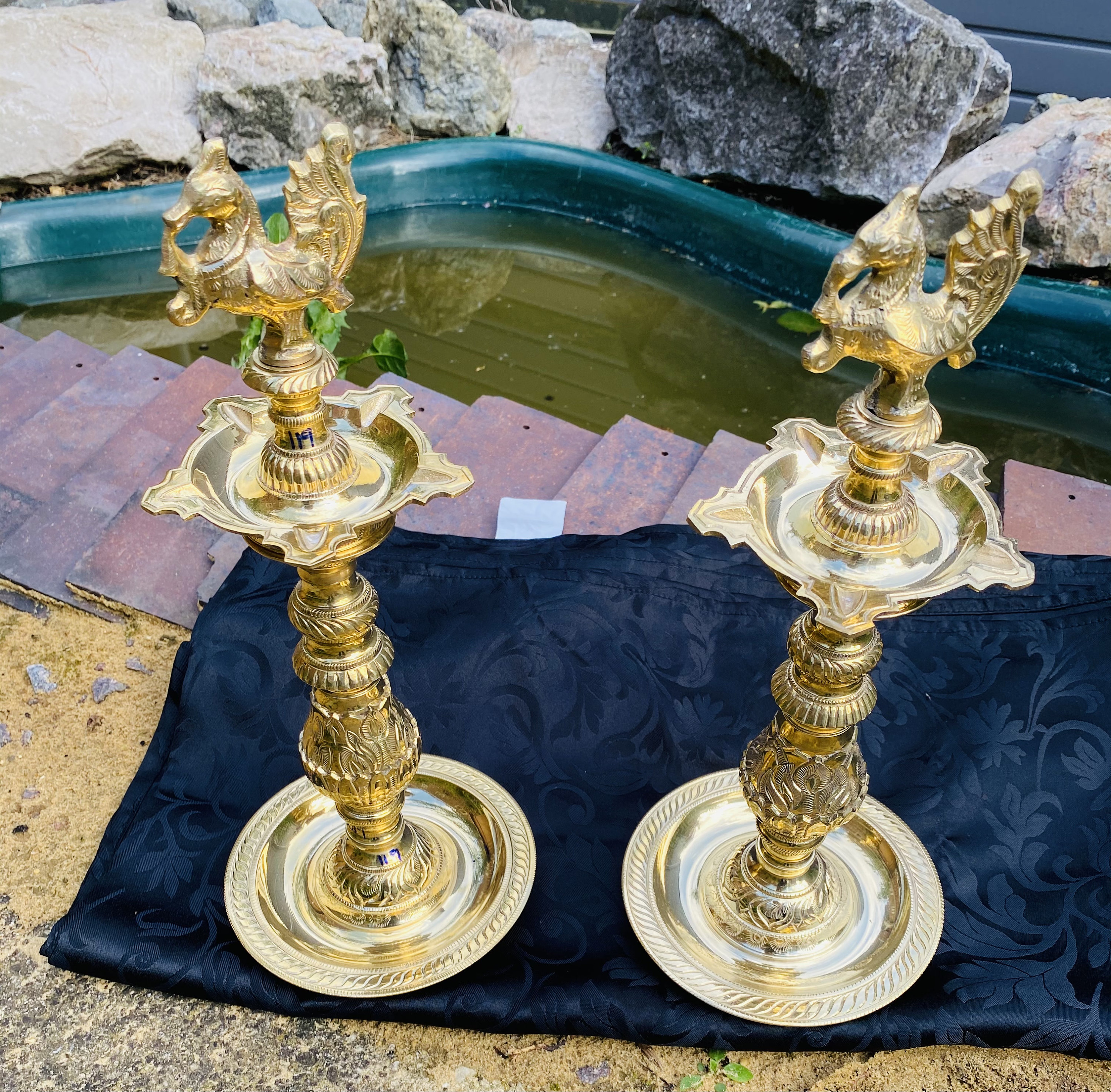 14 Inch Brass Kuthu Vilakku | Brass Annapakshi | Brass Diya Stand |  Traditional Oil Lamp |( Set of 2)| Wedding Gift - Etsy