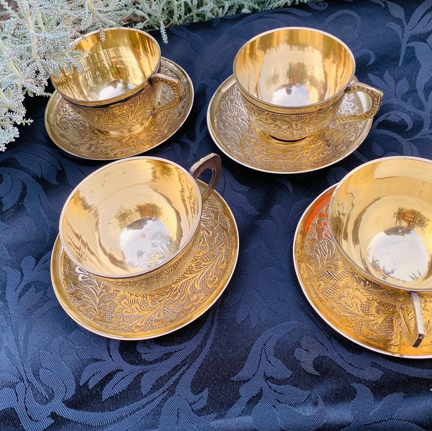 Tea Set One Cup and Saucer Brass Tea Cup Set Authentic Tea Etsy