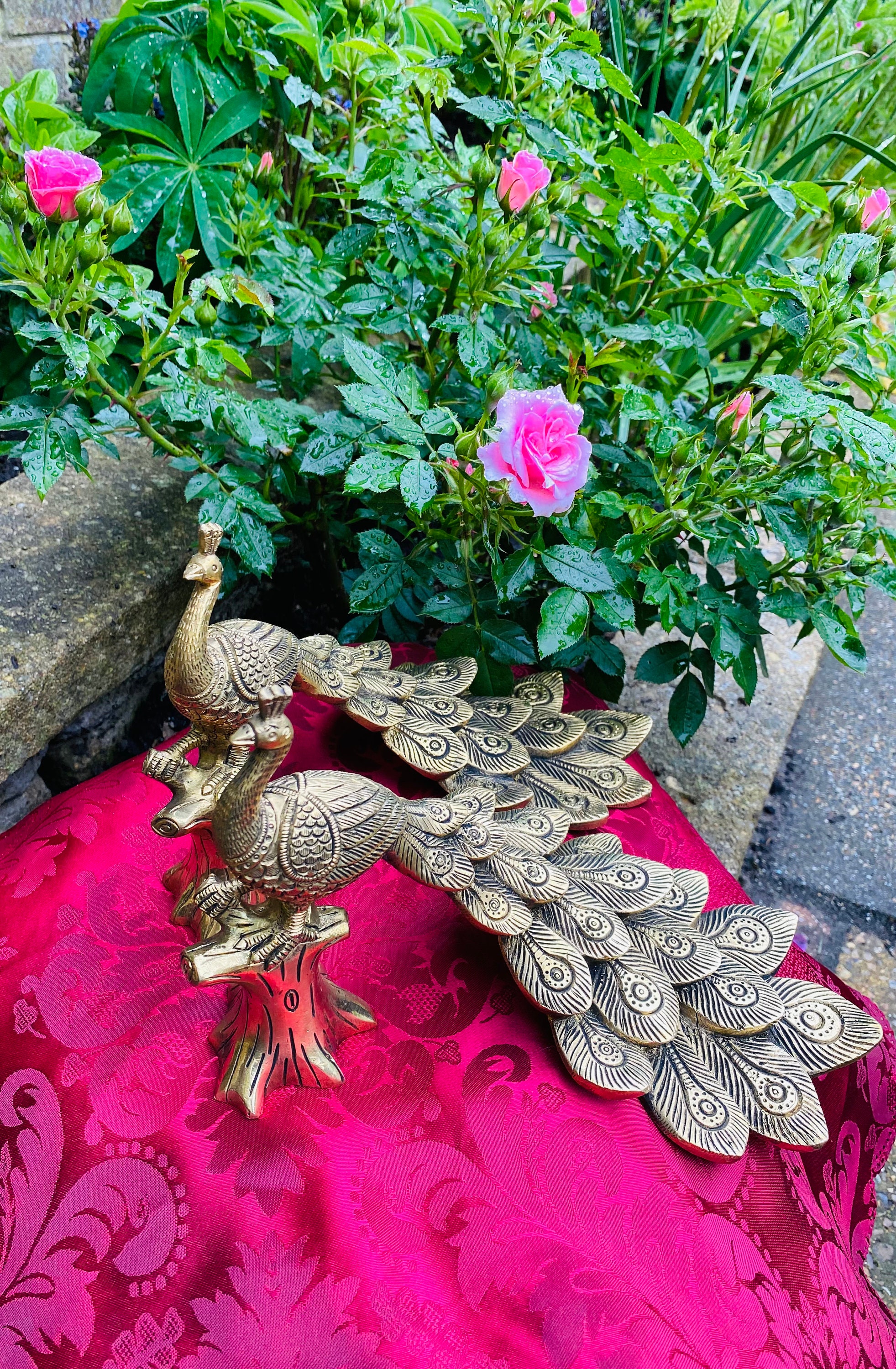 Brass Peacock Figurines Vintage Solid Brass Peacock Bird Etsy UK