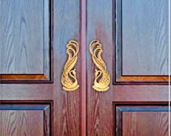 Peacock Design 7 Inches Brass Door Handle Pair, Handles for Kitchen, Handles for Cabinets, Handles for Doors,Main Door Handles