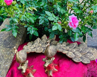 Vintage Solid Brass Peacock Figurines: Home Decor Bird Statues