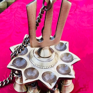 Brass Namaha 9 Oil Hanging Diya | Xmas gift | Deepak hanging | Brass Vishnu Shankh | Brass Hanging Bell