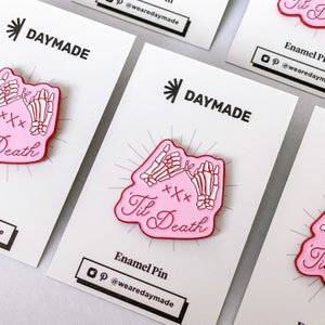 Pink &#39;Til Death Enamel Pin - Bridesmaid Proposal - MOH Gift - Bride to Be Pin - Spooky Vibes - Gothic Wedding - Bachelorette Party - BFF