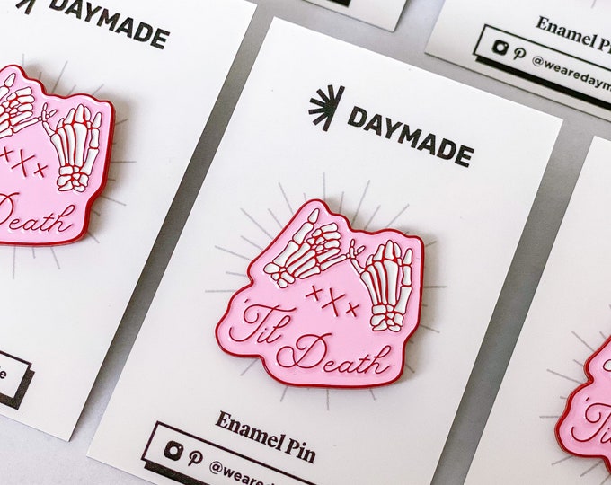 Pink 'Til Death Enamel Pin – Gothic Wedding, Bridesmaid Gift
