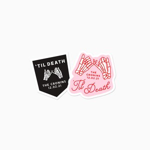 CUSTOM &#39;Til Death Sticker, Wedding Favors, Takeaways for Gothic Themed Weddings, Spooky Wedding Vibes, Wedding Party Gifts, Rehearsal Dinner