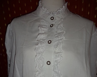 Blouse*Vintage*white*Trachten*Rüschen*L*48*50*