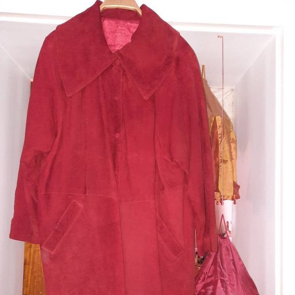 Mantel*vintage*Jacke*rot*Leder*80er*oversized