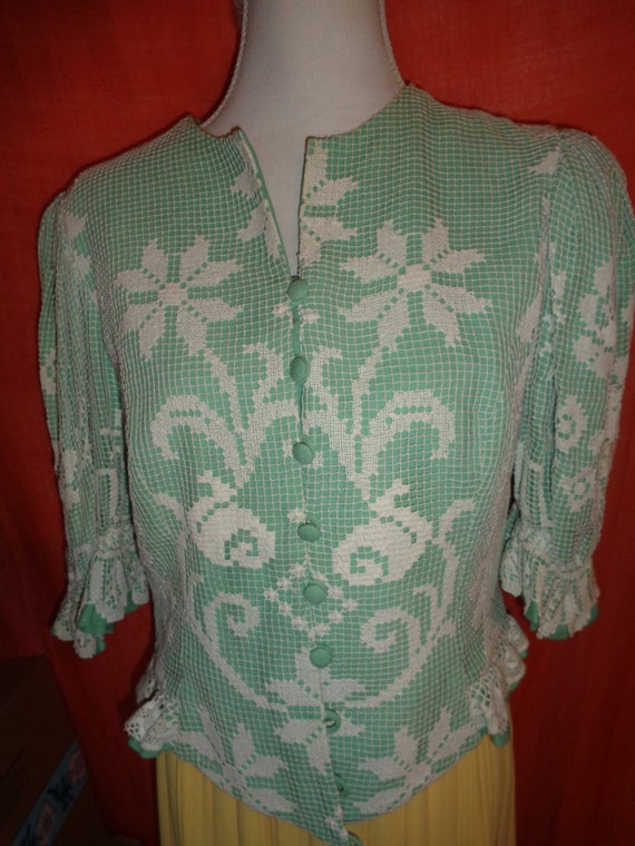 Trachten*Blouse*white*Vintage*turquoise*42*Helene… - image 2