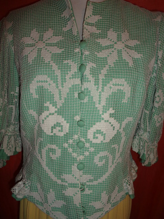 Trachten*Blouse*white*Vintage*turquoise*42*Helene… - image 3