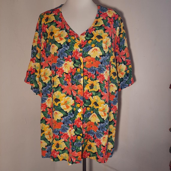 Bluse*Vintage*Blumen*floral*L*bunt*Sommer