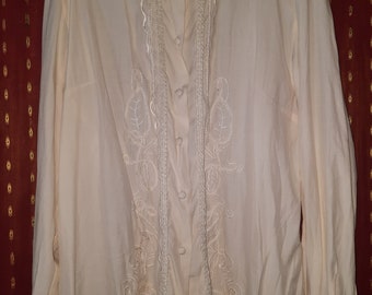 Blouse*Vintage*cream*L*embroidery*border*