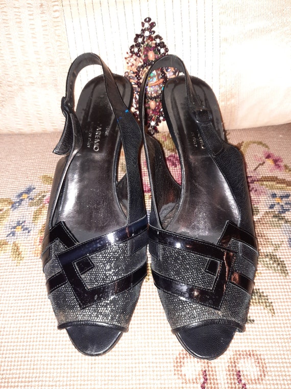 Schuhe*Vintage*Sandalen*schwarz*Keilabsatz*40*