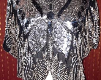 Top*Vintage*Glitter*Silver*Black*Butterfly*80s*Eighties