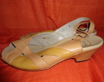 Schuhe*Vintage*sandalen*beige*gelb*6*39*Leder