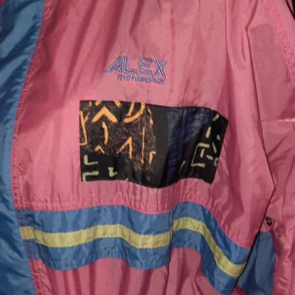 Jacke*Regenjacke*Vintage*long*rosa*crazypattern*M*Alex atletics*