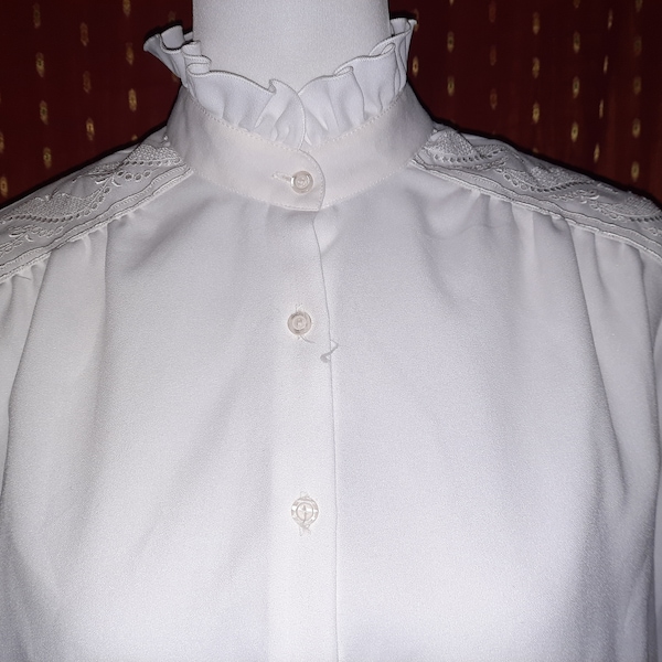 Bluse*Vintage*weiß*Stehkragen*L*