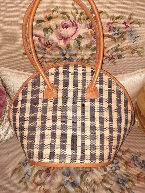 Tasche*Vintage*Henkeltasche*Bast*kariert*