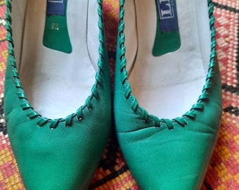 Schoenen*Pumps*Vintage*groen*Leer*6*39*40*Leone*