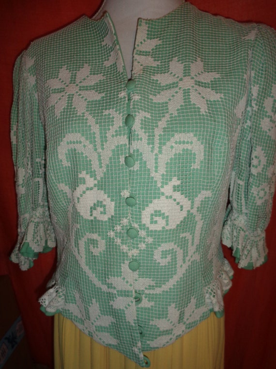 Trachten*Blouse*white*Vintage*turquoise*42*Helene… - image 4