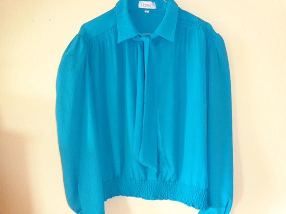 Blouse*Vintage*Blue*turquoise*Slip blouse*44* - image 3