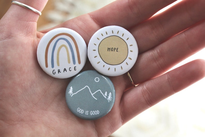 PACK OF 3 // grace hope God is good // pinback buttons image 7