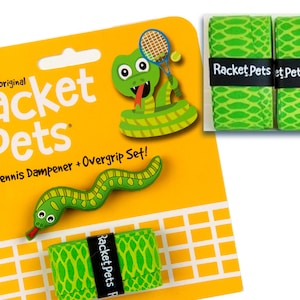 VALUE PACK - Snake Tennis Racket Dampener & Overgrip Set with 2 Extra Overgrips - Shock Absorber and Grip Tape for Tennis Racquet