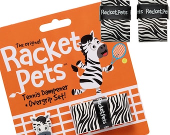 Zebra Tennis Racket Dampener & Overgrip Set - Racket Pets
