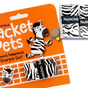 VALUE PACK - Zebra Tennis Racket Dampener & Overgrip Set with 2 Extra Overgrips - Shock Absorber and Grip Tape for Tennis Racquet