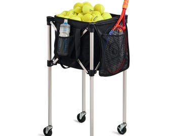 Chariot portable pour l'enseignement du tennis et du pickleball avec sac fourre-tout pour balles noires