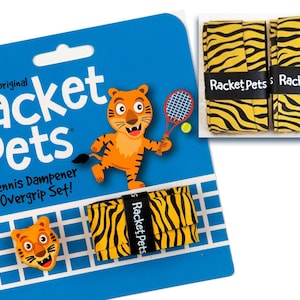 VALUE PACK - Tiger Tennis Racket Dampener and Overgrip Set with 2 Extra Overgrips - Shock Absorber and Grip Tape for Tennis Racquet